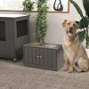 Large Elevated Dog Bowls with 44L Storage Cabinet, Raised Pet Food Bowl Stand & Feeding Station, Gray