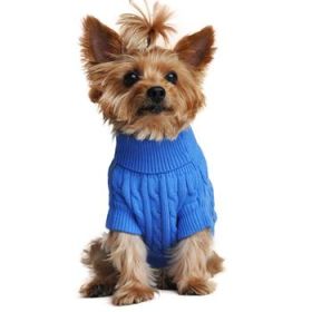 Combed Cotton Cable Knit Dog Sweater - Riverside Blue (Option: XX-Small)