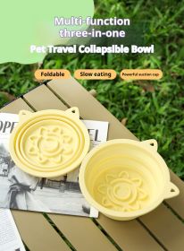 3-in-1 Pet Travel Collapsible Bowl Foldable Slow-Feeder With Strong Suction Cups  Portable Silicone Dog Bowl with Hook for Hanging on Collar/Backpack (Color: Blue, size: 450ml)