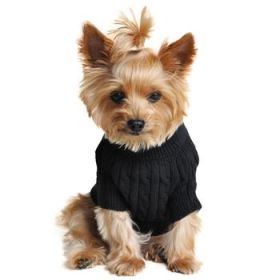 Combed Cotton Cable Knit Dog Sweater - Jet Black (Option: Large)