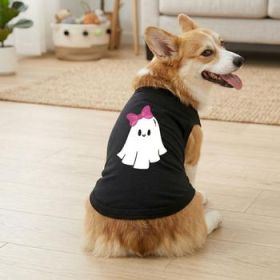 Cute Ghost with Bow Dog Shirt - Jet Black (Option: X-Large)
