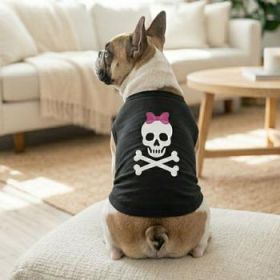 Pirate Skull with Pink Bow Dog Shirt - Jet Black (Option: 3X-Large)