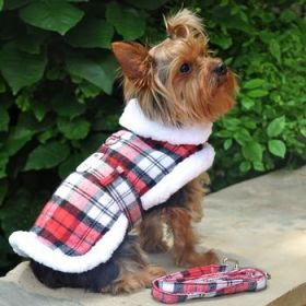 Sherpa-Lined Dog Harness Coat - Red & White Plaid (Option: 2X-Large)