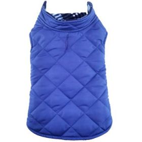 Reversible Fleece Lined Puffer Dog Coat - Blue Plaid (Option: X-Large)