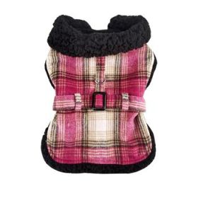 Sherpa-Lined Dog Harness Coat - Hot Pink & Tan Plaid (Option: X-Large)
