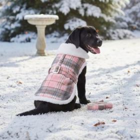 Sherpa-Lined Dog Harness Coat - Pink & White Plaid (Option: X-Large)