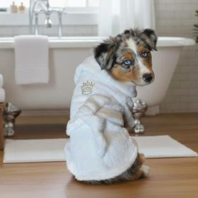 White Gold Crown Cotton Dog Bathrobe by Doggie Design (Option: X-Large)