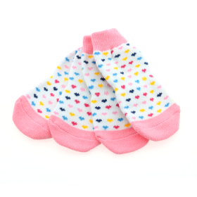 Non-Skid Dog Socks - Pink and White Hearts (Option: Large)