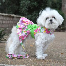 Pink Hawaiian Floral Dog Harness Dress with Matching Leash (Option: Large)