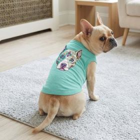Sugar Skull Dog Shirt - Teal (Option: Large)