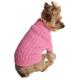 Combed Cotton Cable Knit Dog Sweater - Candy Pink (Option: X-Small)