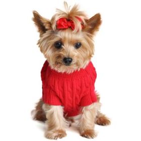 Combed Cotton Cable Knit Dog Sweater - Fiery Red (Option: X-Small)