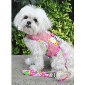 Cool Mesh Dog Harness with Leash - Pink Hawaiian Floral (Option: Medium)