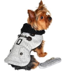 Grey Herringbone Designer Harness Coat and Matching Leash (Option: Small)