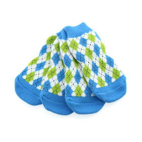 Non-Skid Dog Socks - Blue and Green Argyle (Option: Small)