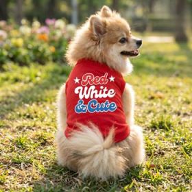 Red White and Cute Dog Shirt - Flame Scarlet Red (Option: Small)