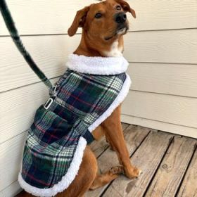 Sherpa-Lined Dog Harness Coat - Blue & Green Plaid (Option: Small)