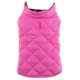 Reversible Fleece Lined Puffer Dog Coat - Pink Plaid (Option: Medium)